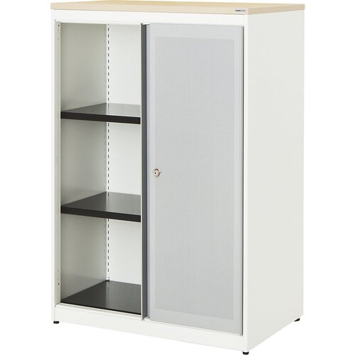 mauser Omara z drsnimi vrati, akustični učinek, plošča iz umetne mase, VxŠxG 1180 x 800 x 432 mm, 2 polici, čista bela / aluminijasto siva / javor Cene