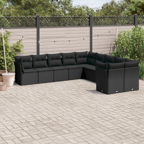 VidaXL 10-dijelni set vrtnih sofa s jastucima crni od poliratana Slike