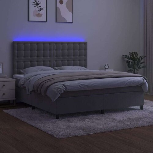  Box spring s madracem LED svjetlosivi 180x200 cm bar&amp;scaron;un Slike