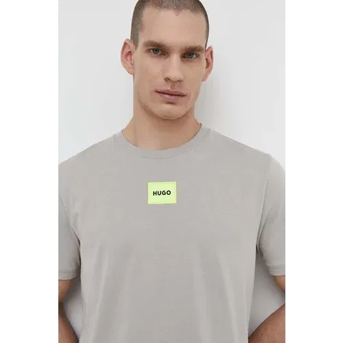 Hugo Pamučna majica za muškarce, boja: siva, s aplikacijom