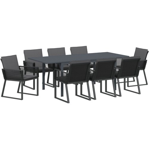vidaXL 9 komada set za objedovanje s jastučićima crni PE ratan, proširivi vrtni stol antracit (140-210)x90x73 cm čelik Cene
