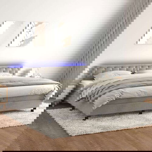  Box spring postelja z vzmetnico LED svetlo siva 200x200cm žamet, (20789913) Slike