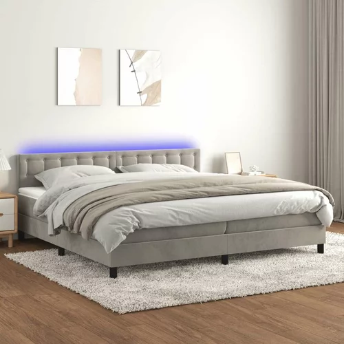  Box spring postelja z vzmetnico LED svetlo siva 200x200cm žamet, (20789913)