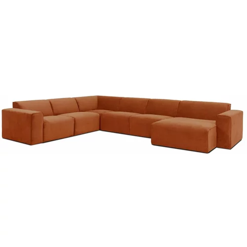 Scandic tamnonarančasta baršunasta modularna sofa u obliku slova U Sting, desni kut