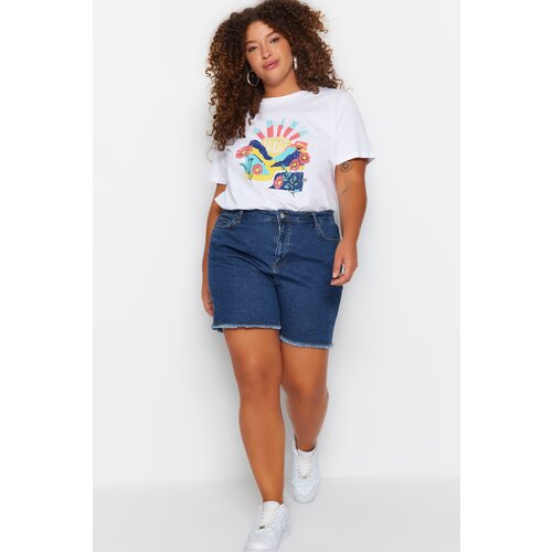 Trendyol Curve Plus Size Shorts &amp;amp; Bermuda - Blue - Normal Waist Slike