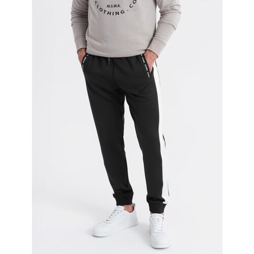Ombre Men&amp;#039;s sweatpants joggers with contrasting stripes - black Slike