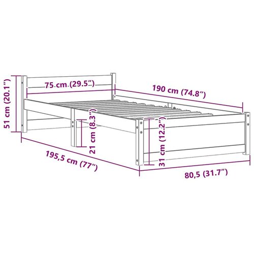  Za krevet od masivnog drva 75 x 190 cm 2FT6 jednokrevetni Slike