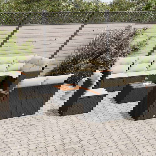  9-dijelni set vrtnih sofa s jastucima crni od poliratana Slike