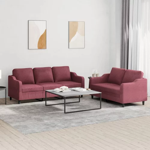  2-dijelni set sofa s jastucima crvena boja vina od tkanine