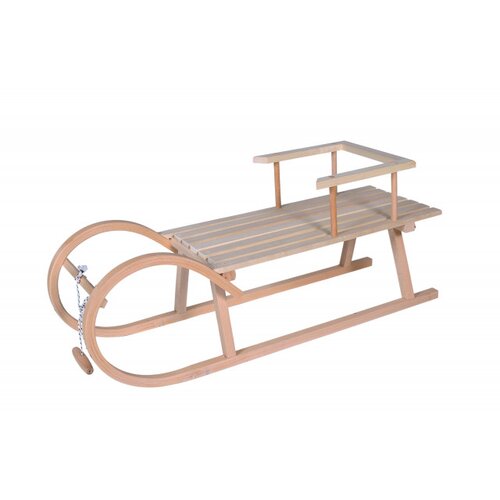  Proizvod sa nedostatkom - OUTLET - Drvene sanke sa naslonom metalnim šinama i kanapom za vuču Cene