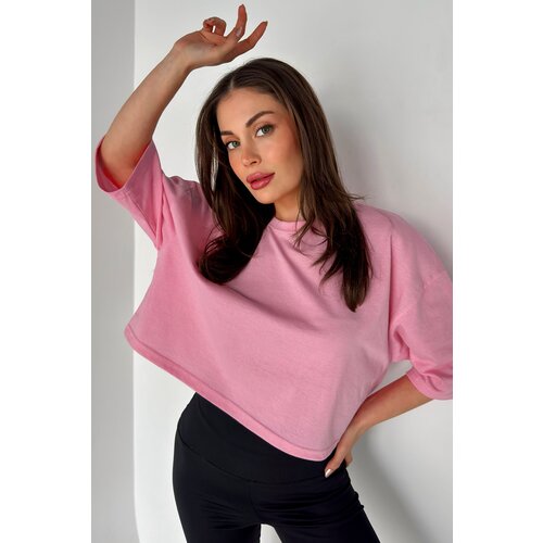 MODAGEN Women's Oversize Pink Crop Tshirt Slike