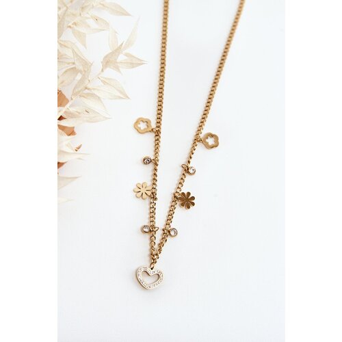 Glam Chic Fashionable Chain With Flowers And Heart Gold Slike