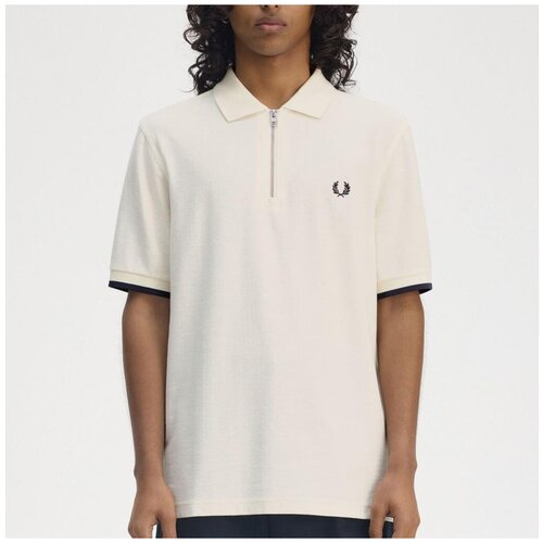 Fred Perry CREPE PIQUE ZIP NECK Bež Slike