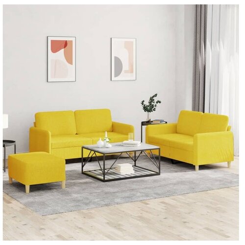vidaXL 3-dijelni set sofa s jastucima svjetložuti od tkanine - Svjetložuta S osloncem za noge Cijene