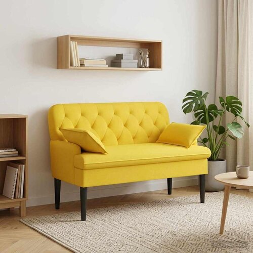 VidaXL Ljubavni kauč s gumbima Svijetlo žuta 111 x 68 x 80 cm Tkanina Slike