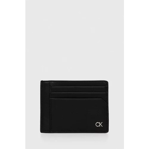 Calvin Klein Usnjen etui za kartice črna barva