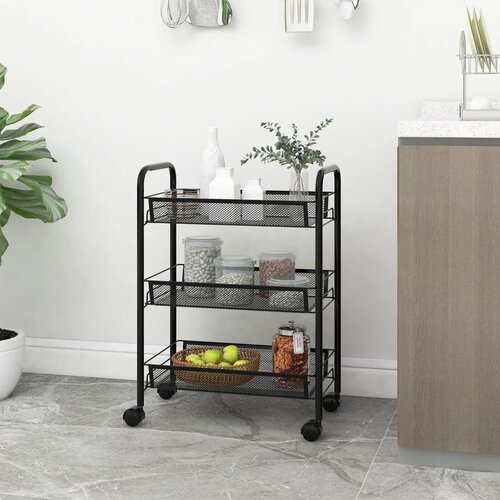 vidaXL Kuhinjska kolica s 3 razine crna 46 x 26 x 64 cm željezna Cijene