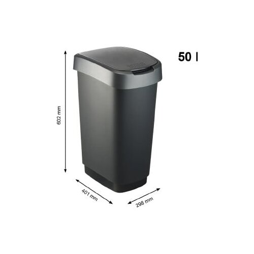 Rotho Črno-srebrn plastičen ko&amp;scaron; za smeti 50 l Twist &amp;ndash; Slike