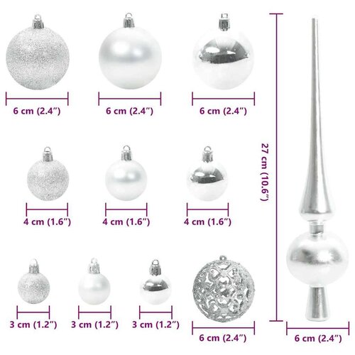 VidaXL set božićnih ukrasnih kuglica 120 pcs srebrno plastika Slike