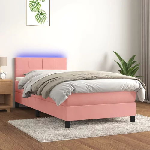 Krevet box spring s madracem LED ružičasti 80x200 cm baršunasti