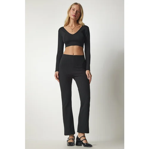  Women's Black Slim Striped Casual Pants