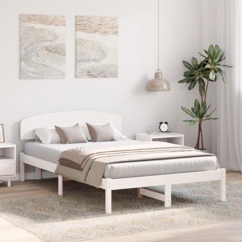 vidaXL Posteljni okvir z naslonom Bela 120x200 cm iz trdnega borovega lesa Cene