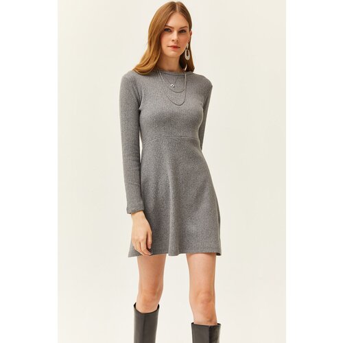 Olalook Women&amp;#039;s Smoky Crew Neck Skirt Flared Ribbed Dress Slike