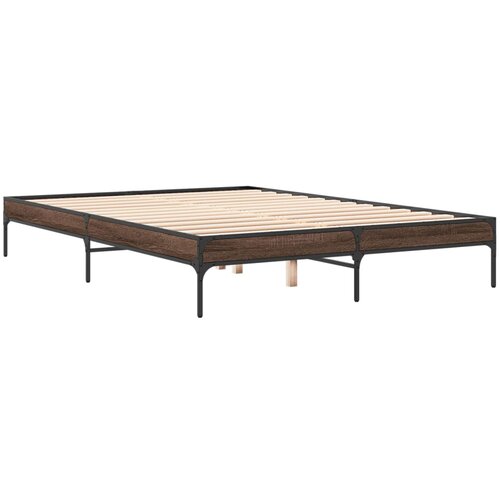 VidaXL Posteljni okvir rjav hrast 160x200 cm inženirski les in kovina, (21128330) Slike