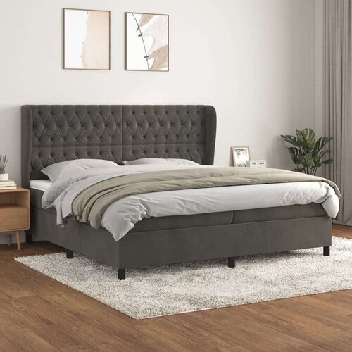  Box spring postelja z vzmetnico temno siva 200x200 cm žamet, (20788798) Slike