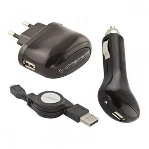 Esperanza USB punjaci + microUSB kabl 3in1 set, DC 12-24V, AC 100-240V, out 5V/1000mA, EZ116 Cijene