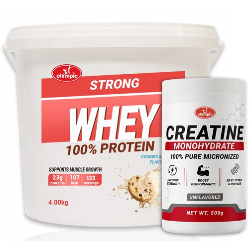 Olympic Strong 100% Whey Protein Cookies & Cream 4kg + Creatine Monohydrate 500g Cene