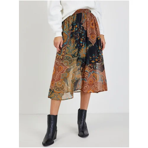 Orsay Black-brown women's patterned midi skirt - Ladies