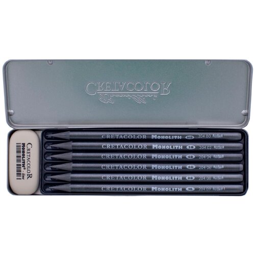  Umetni&amp;scaron;ki set Cretacolor monolith pocket 7/1 (monolitni grafit 2H, HB, 4B, 6B, 8B, 9B in radirka) Slike