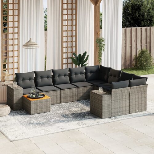 vidaXL 10-dijelni set vrtnih sofa od poliratana s jastucima sivi Cijene