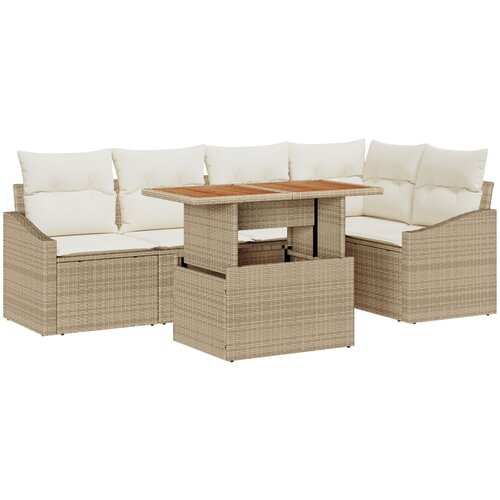 VidaXL 6-dijelni set vrtnih sofa s jastučićima bež poli ratan Slike