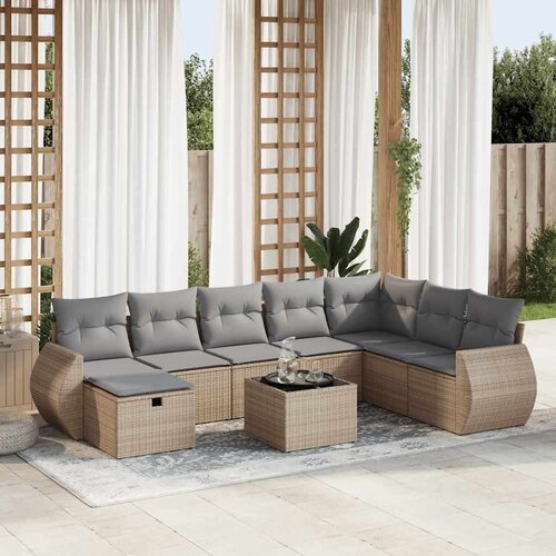 vidaXL 9-dijelni set vrtnih sofa s jastucima bež od poliratana Cijene