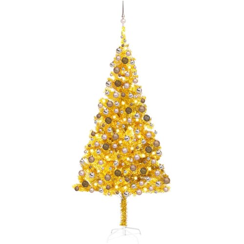 vidaXL Novoletna jelka z LED lučkami in bučkami zlata 210 cm PET Cene