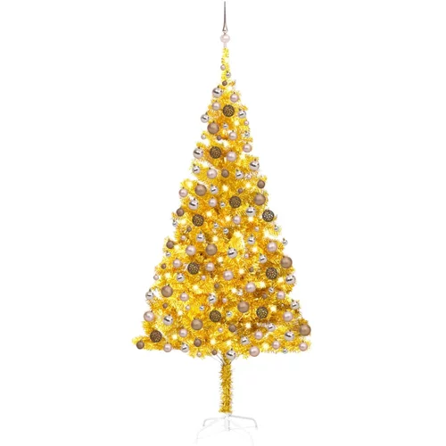 vidaXL umjetno božićno drvce LED s kuglicama zlatno 210 cm PET
