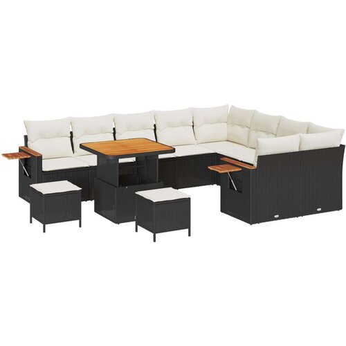  12-dijelni vrtni sofa set s jastučićima crni poli ratan akacija Vrtna garnitura - 3-dijelni vrtni blagovaonski set s jastučićim Cene