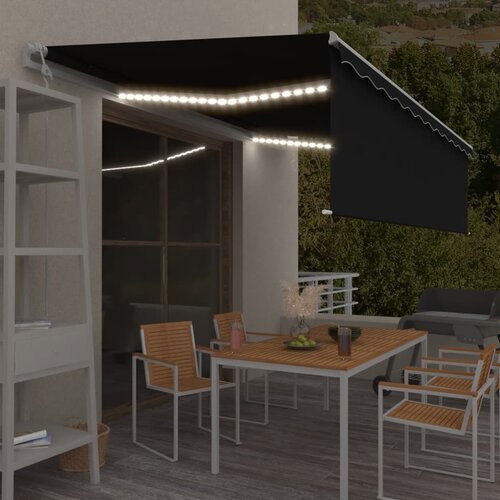 VidaXL Avtomatska tenda s senčilom LED + senzor 5x3 m antracitna Slike