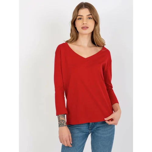 Fashion Hunters Basic V-neck red cotton blouse