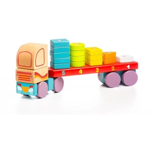 Cubika drvena igračka kamion sa geometrijskim figurama, 19 elemenata Cene
