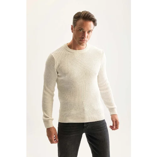 Defacto Men's Ecru Standard Fit Crew Neck Textured Knitwear Sweater