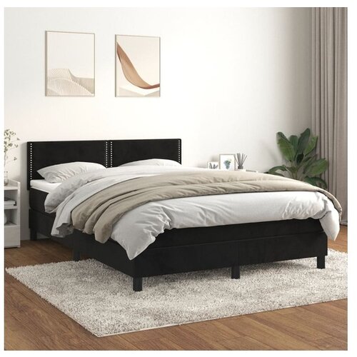  Box spring posteljni z vzmetnico črn 140x190 cm žamet Cene