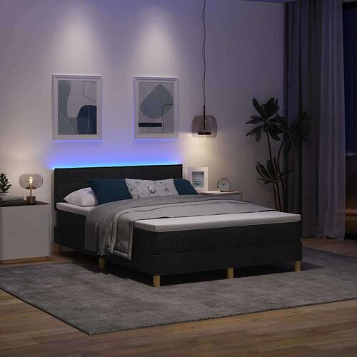  LED Box Spring Krevet s madracem Crna 140 x 200 cm tkanina Slike