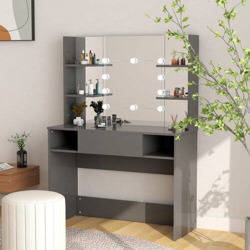vidaXL Toaletna mizica z LED lučkami 100x40x135 cm MDF siva Cene