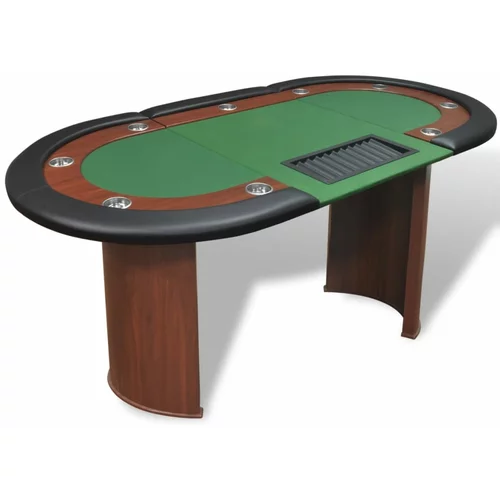 Stol za Poker za 10 Igrača s Prostorom za Djelitelja i Držačem Žetona Zeleni