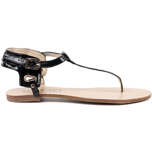 Shelvt Black flat sandals in flip-flop style Cene