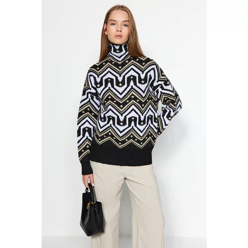 Trendyol Black Wide Fit Soft Textured Patterned Knitwear Sweater