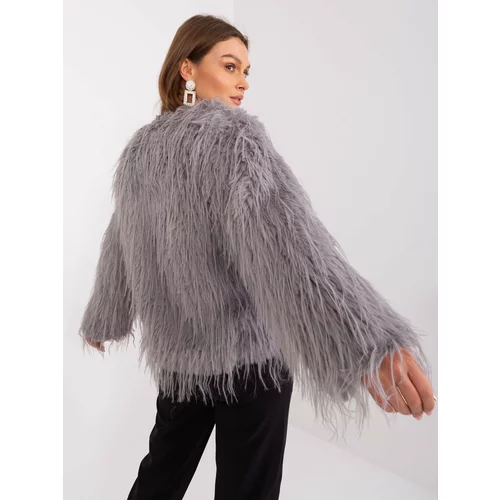 Fashion Hunters Light gray transitional jacket with eco fur